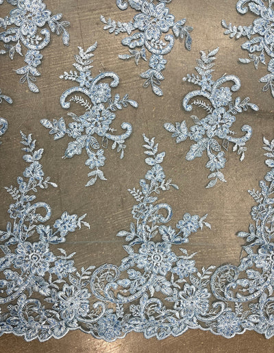 Tess LIGHT BLUE Polyester Floral Embroidery with Sequins on Mesh Lace Fabric by the Yard - 10216