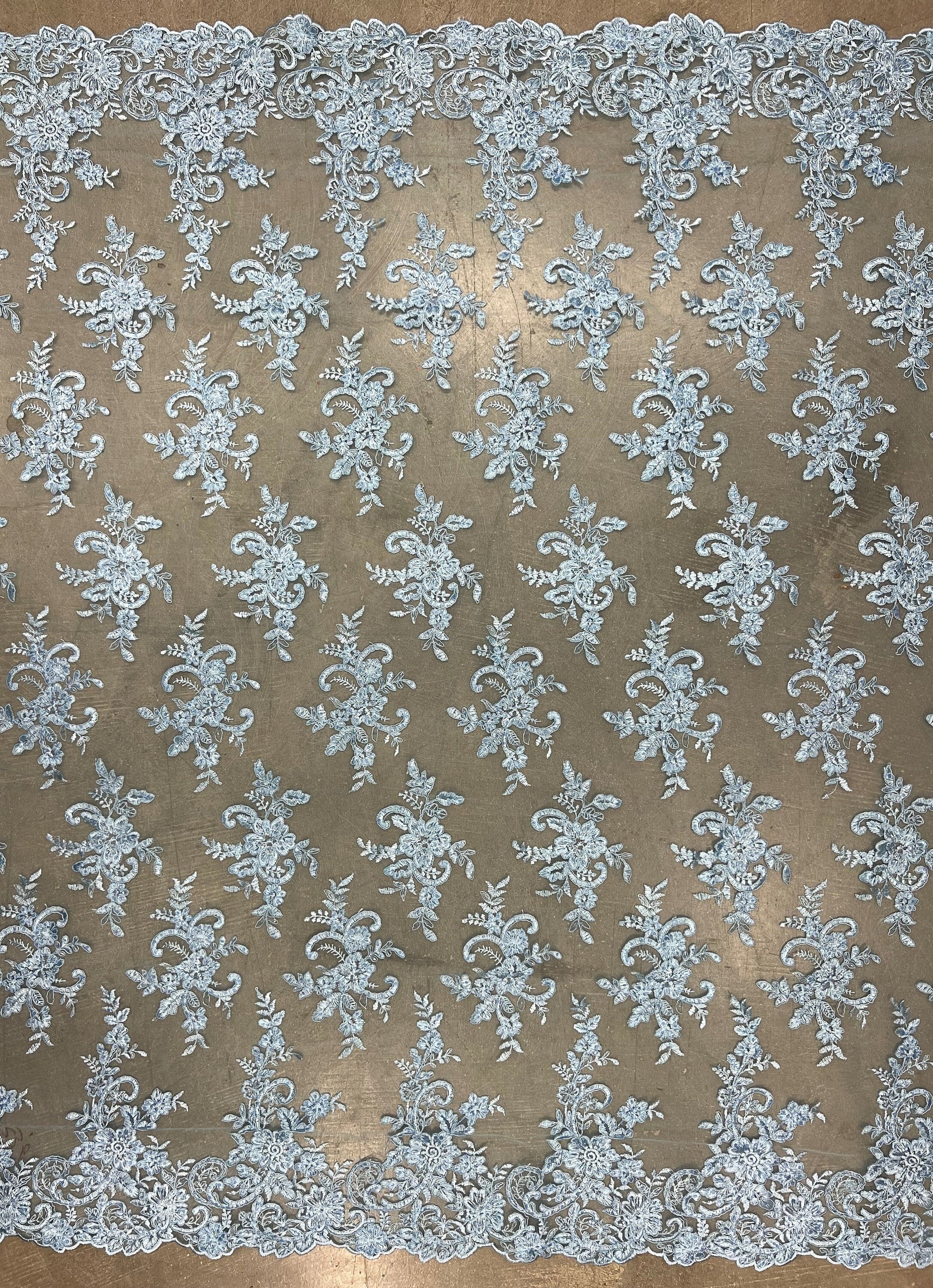 Tess LIGHT BLUE Polyester Floral Embroidery with Sequins on Mesh Lace Fabric by the Yard - 10216