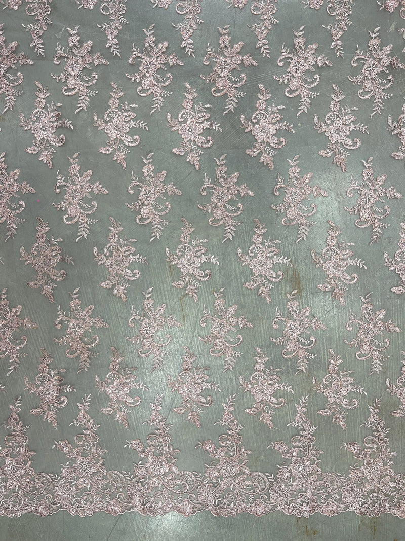 Tess OLD ROSE Polyester Floral Embroidery with Sequins on Mesh Lace Fabric by the Yard - 10216