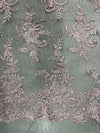 Tess OLD ROSE Polyester Floral Embroidery with Sequins on Mesh Lace Fabric by the Yard - 10216
