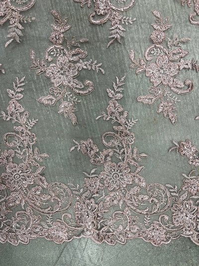 Tess OLD ROSE Polyester Floral Embroidery with Sequins on Mesh Lace Fabric by the Yard - 10216