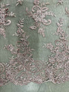 Tess OLD ROSE Polyester Floral Embroidery with Sequins on Mesh Lace Fabric by the Yard - 10216
