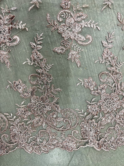 Tess OLD ROSE Polyester Floral Embroidery with Sequins on Mesh Lace Fabric by the Yard - 10216