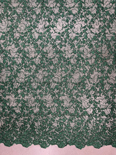 Braelyn HUNTER GREEN Polyester Floral Embroidery with Sequins on Web Mesh Lace Fabric for Gown, Wedding, Bridesmaid, Prom - 10166