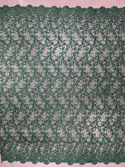 Braelyn HUNTER GREEN Polyester Floral Embroidery with Sequins on Web Mesh Lace Fabric for Gown, Wedding, Bridesmaid, Prom - 10166