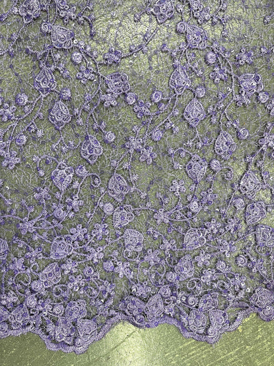 Braelyn LAVENDER Polyester Floral Embroidery with Sequins on Web Mesh Lace Fabric for Gown, Wedding, Bridesmaid, Prom - 10166