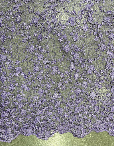 Braelyn LAVENDER Polyester Floral Embroidery with Sequins on Web Mesh Lace Fabric for Gown, Wedding, Bridesmaid, Prom - 10166