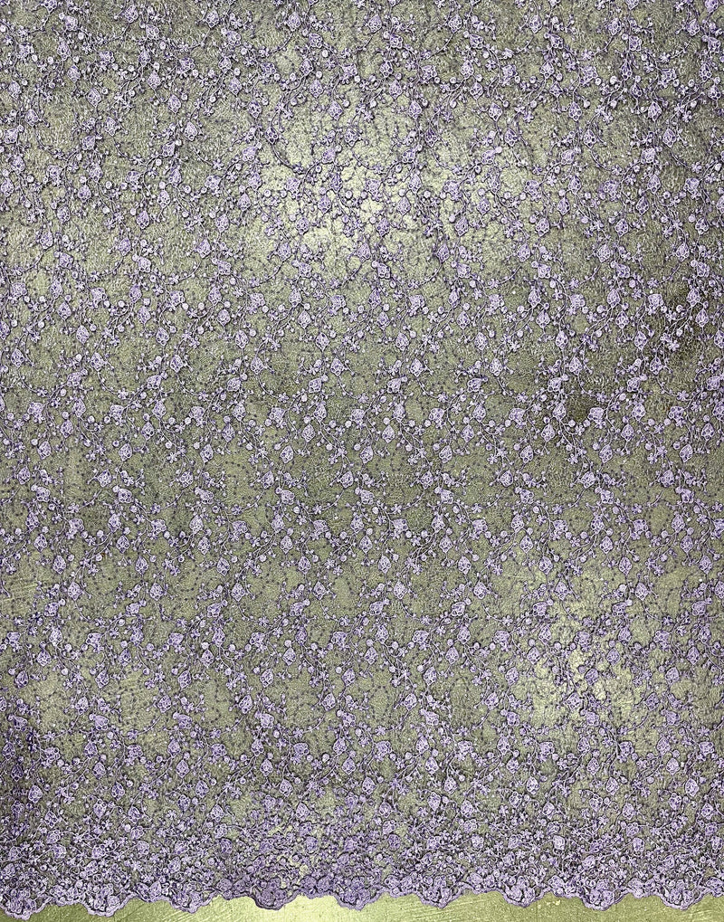 Braelyn LAVENDER Polyester Floral Embroidery with Sequins on Web Mesh Lace Fabric for Gown, Wedding, Bridesmaid, Prom - 10166