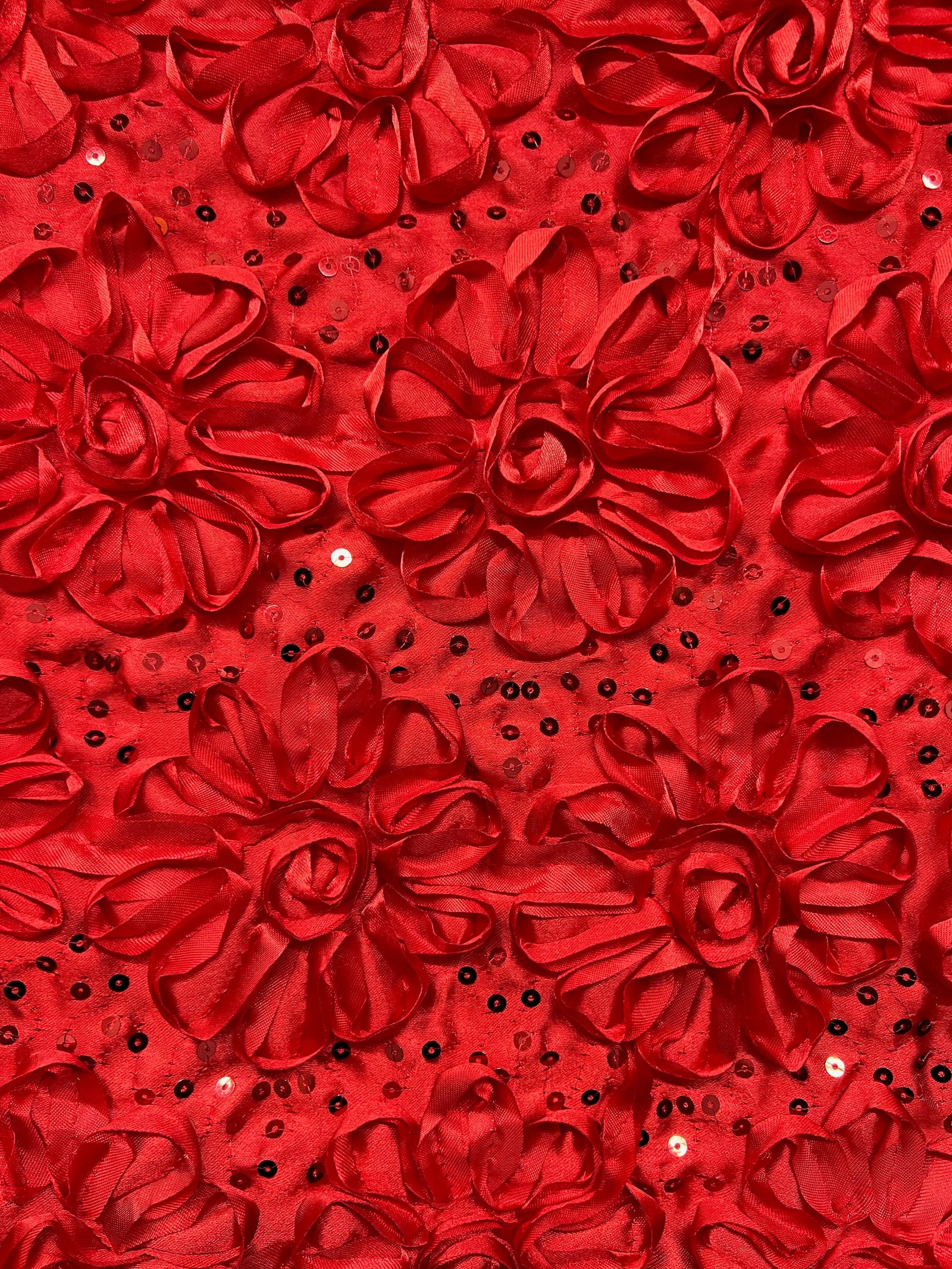 Allie RED 3D Floral Polyester Satin Rosette with Sequins Fabric by the Yard - 10051