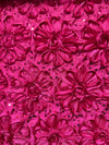 Allie HOT PINK 3D Floral Polyester Satin Rosette with Sequins Fabric by the Yard - 10051