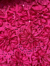 Allie HOT PINK 3D Floral Polyester Satin Rosette with Sequins Fabric by the Yard - 10051