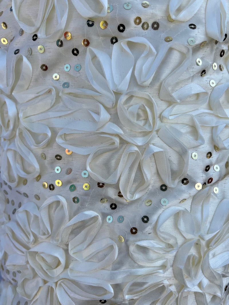 Allie WHITE 3D Floral Polyester Satin Rosette with Sequins Fabric by the Yard - 10051
