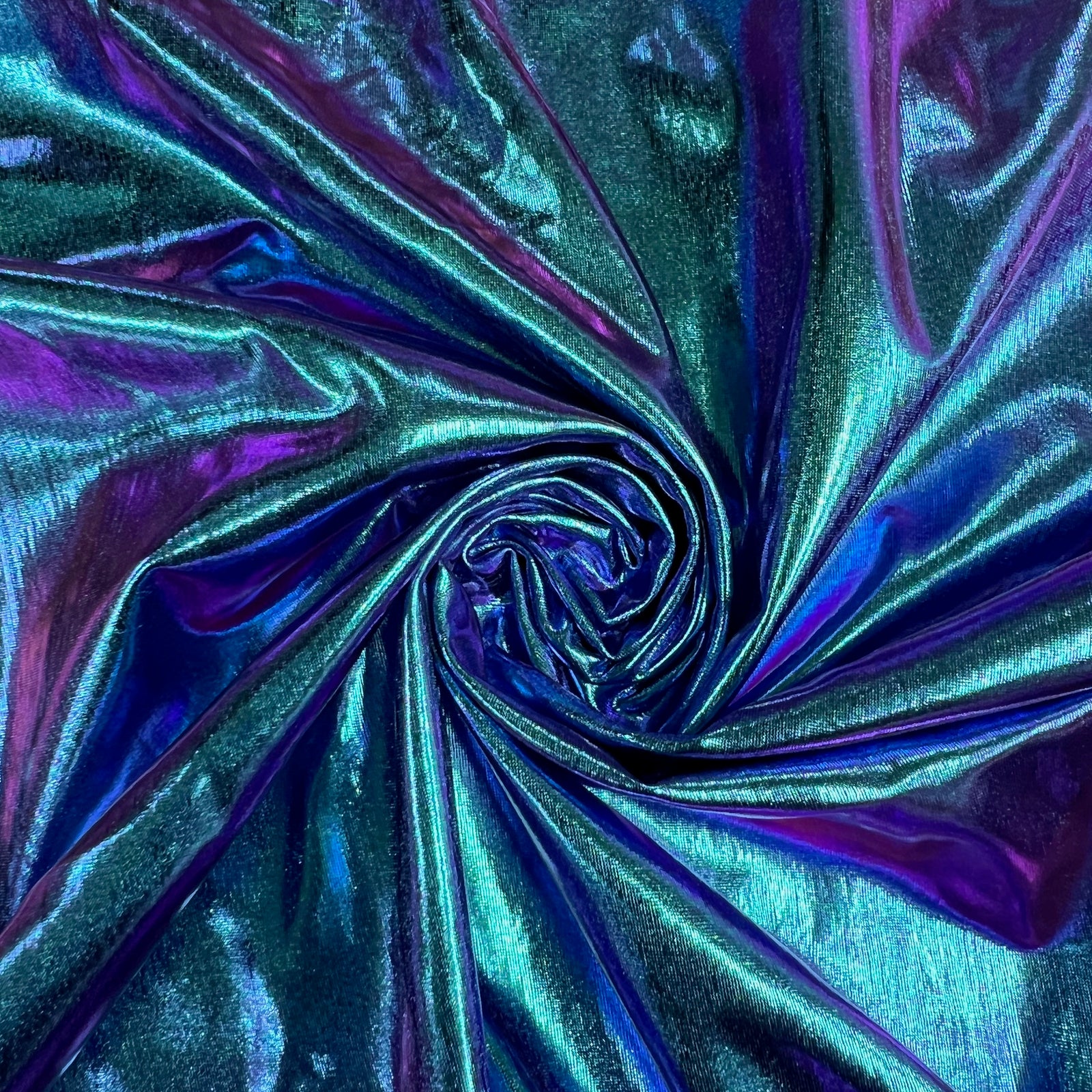 Finley IRIDESCENT GREEN BLUE Purple Mermaid 4-Way Stretch Metallic Foil Fabric by the Yard - 10013
