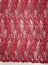 Katelyn BURGUNDY Vines and Swirls Corded Embroidery on Mesh Fabric by the Yard - 10045