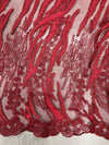 Katelyn BURGUNDY Vines and Swirls Corded Embroidery on Mesh Fabric by the Yard - 10045