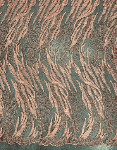 Katelyn PEACH Vines and Swirls Corded Embroidery on Mesh Fabric by the Yard - 10045