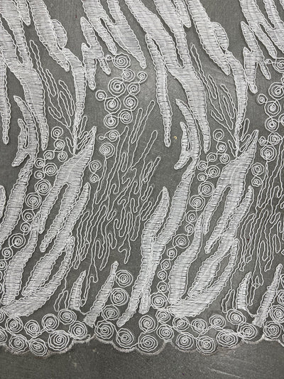 Katelyn WHITE Vines and Swirls Corded Embroidery on Mesh Fabric by the Yard - 10045