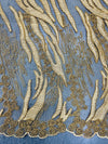 Katelyn GOLD Vines and Swirls Corded Embroidery on Mesh Fabric by the Yard - 10045