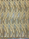 Katelyn GOLD Vines and Swirls Corded Embroidery on Mesh Fabric by the Yard - 10045