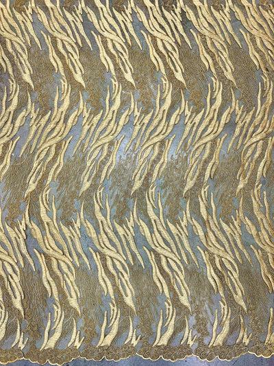 Katelyn GOLD Vines and Swirls Corded Embroidery on Mesh Fabric by the Yard - 10045
