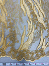 Katelyn GOLD Vines and Swirls Corded Embroidery on Mesh Fabric by the Yard - 10045