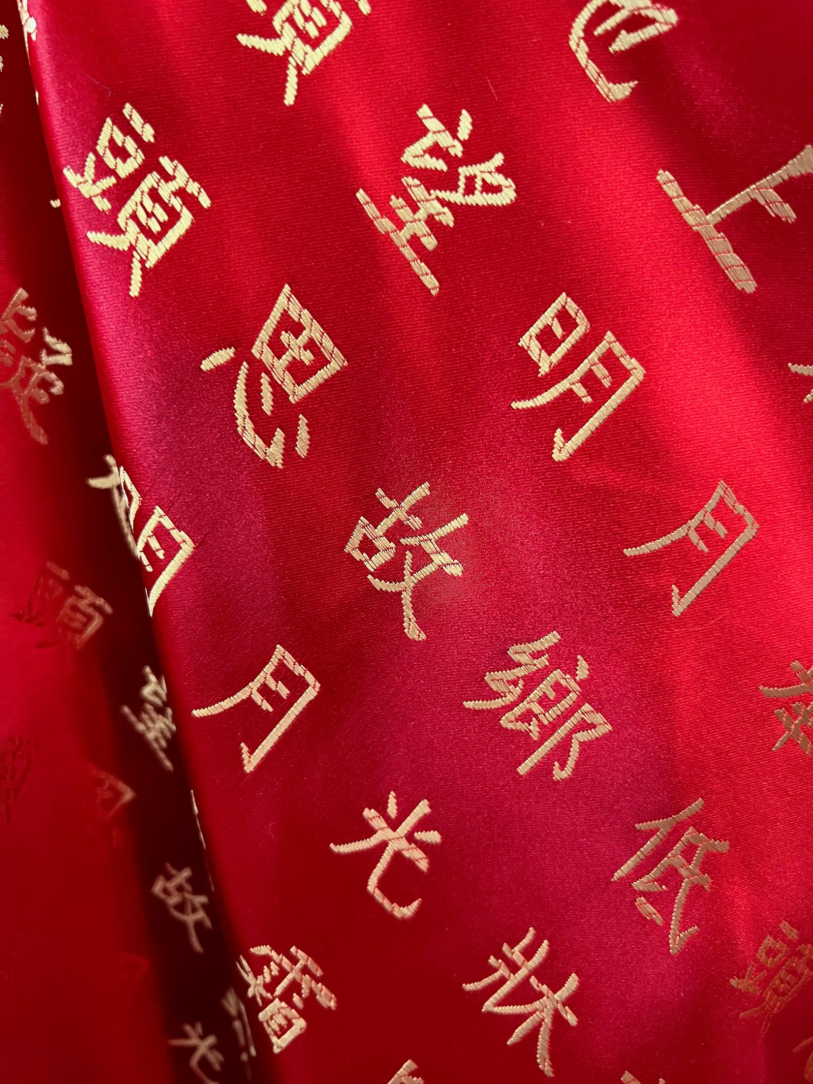 Miriam RED GOLD Chinese Characters Brocade Chinese Satin Fabric by the Yard - 10085