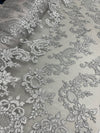 Elise GREY Polyester Corded Floral Embroidery on Mesh Lace Fabric by the Yard - 10029