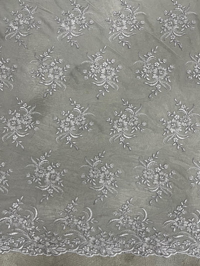 Callie GREY Polyester Floral Corsage Embroidery on Mesh Lace Fabric by the Yard - 10025