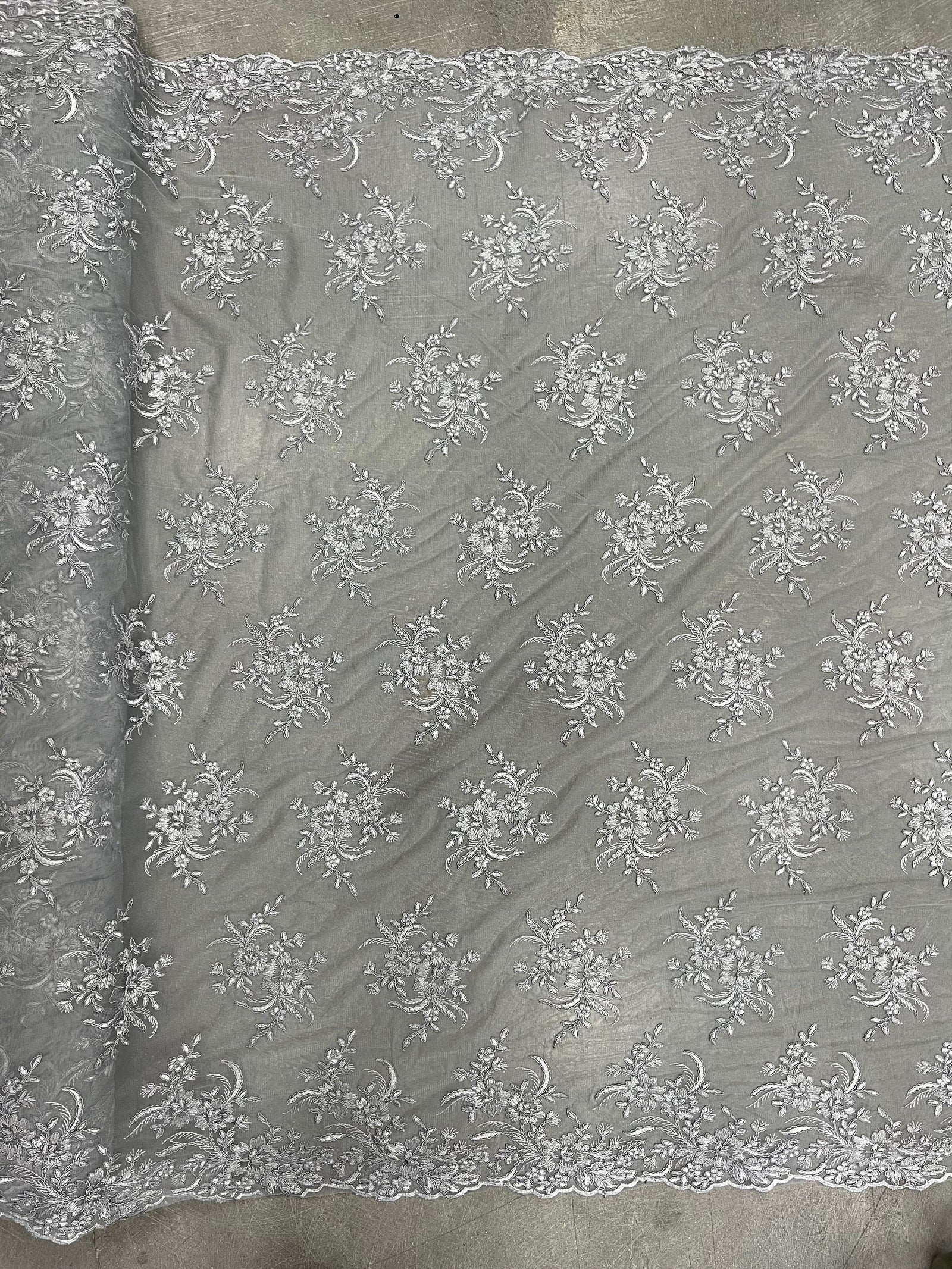 Callie GREY Polyester Floral Corsage Embroidery on Mesh Lace Fabric by the Yard - 10025