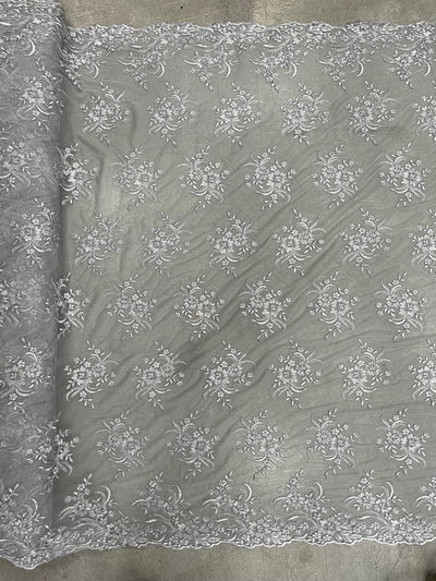 Callie GREY Polyester Floral Corsage Embroidery on Mesh Lace Fabric by the Yard - 10025