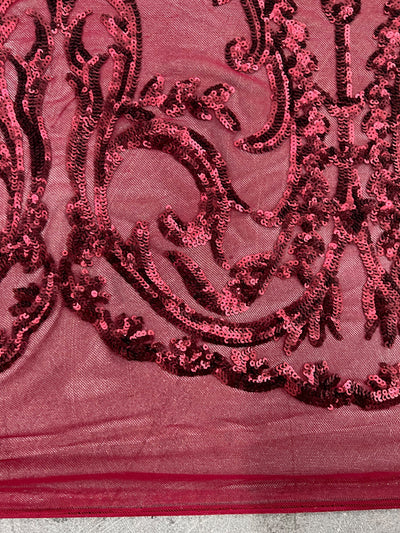 Esmeralda BURGUNDY Sequins on Mesh Lace Fabric by the Yard - 10102