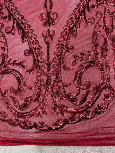 Esmeralda BURGUNDY Sequins on Mesh Lace Fabric by the Yard - 10102