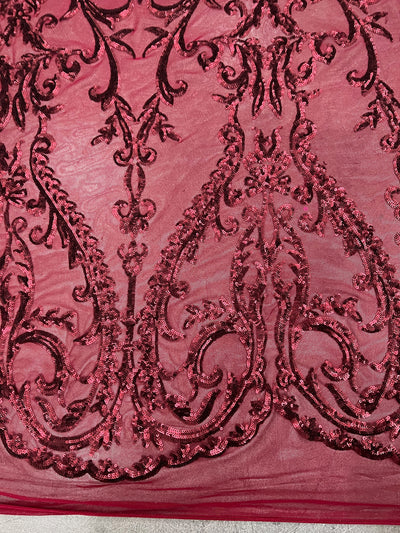 Esmeralda BURGUNDY Sequins on Mesh Lace Fabric by the Yard - 10102