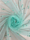 Queenie AQUA Faux Pearls on Soft Mesh Lace Fabric for Gowns, Evening Wear, Bridal Wear, Costumes, Crafts - 10199 NewFabricsDaily