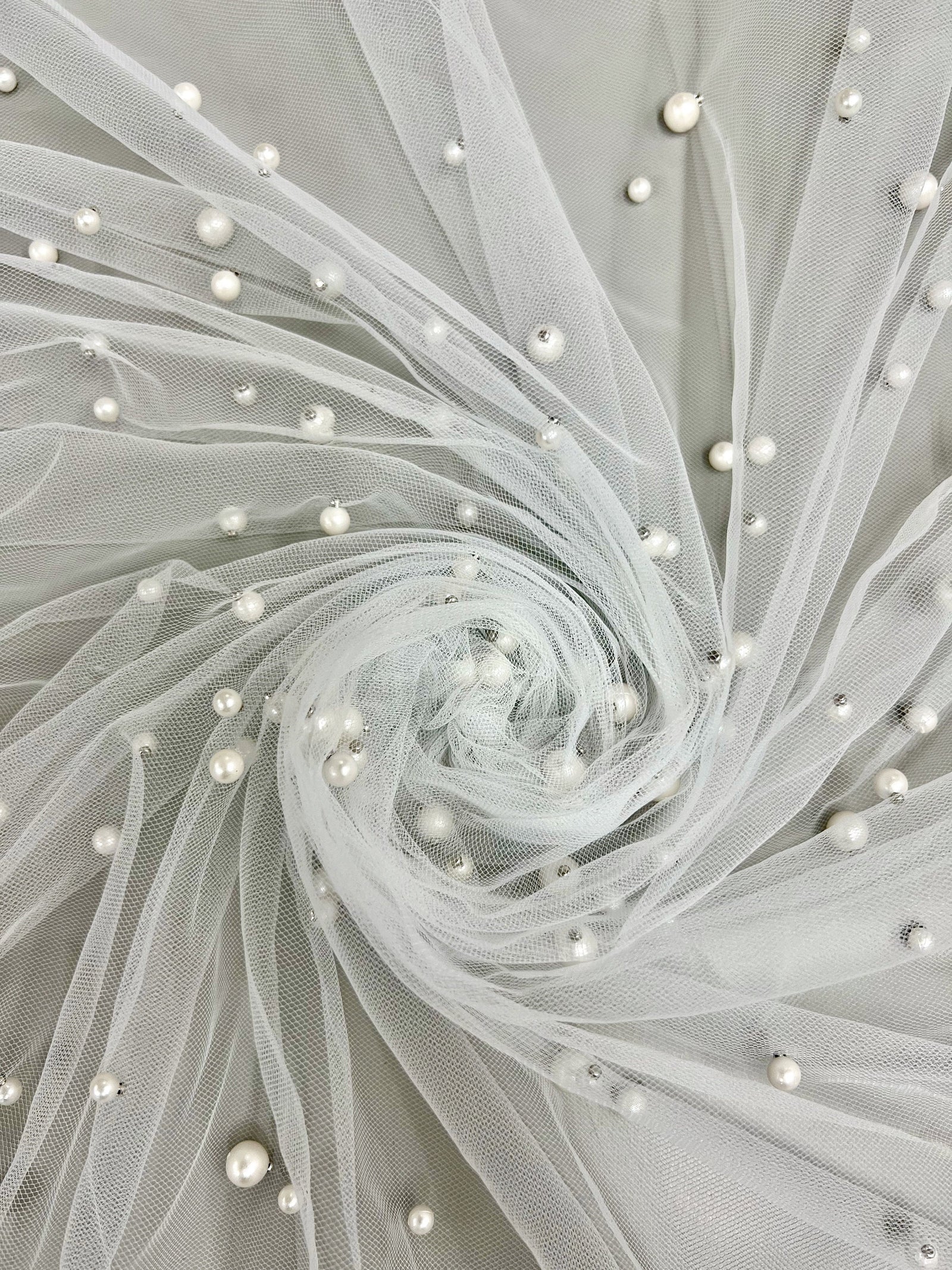 Queenie IVORY Faux Pearls on Soft Mesh Lace Fabric for Gowns, Evening Wear, Bridal Wear, Costumes, Crafts - 10199 NewFabricsDaily