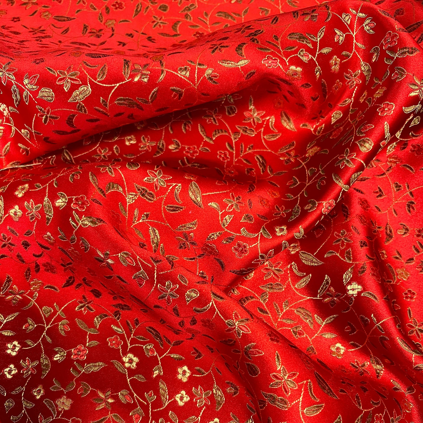 Vivienne RED GOLD Floral Brocade Chinese Satin Fabric by the Yard - 10041