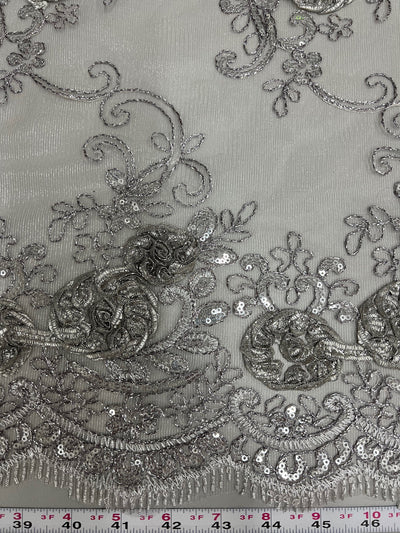 Ryleigh GREY 3D Floral Embroidery with Foil & Sequins on Mesh Lace Fabric by the Yard - 10010