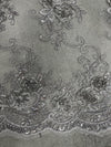 Ryleigh GREY 3D Floral Embroidery with Foil & Sequins on Mesh Lace Fabric by the Yard - 10010