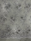 Ryleigh GREY 3D Floral Embroidery with Foil & Sequins on Mesh Lace Fabric by the Yard - 10010