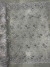 Ryleigh GREY 3D Floral Embroidery with Foil & Sequins on Mesh Lace Fabric by the Yard - 10010