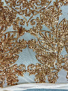 Kara GOLD Hearts and Flowers Sequins on NUDE Mesh Lace Fabric by the Yard - 10148