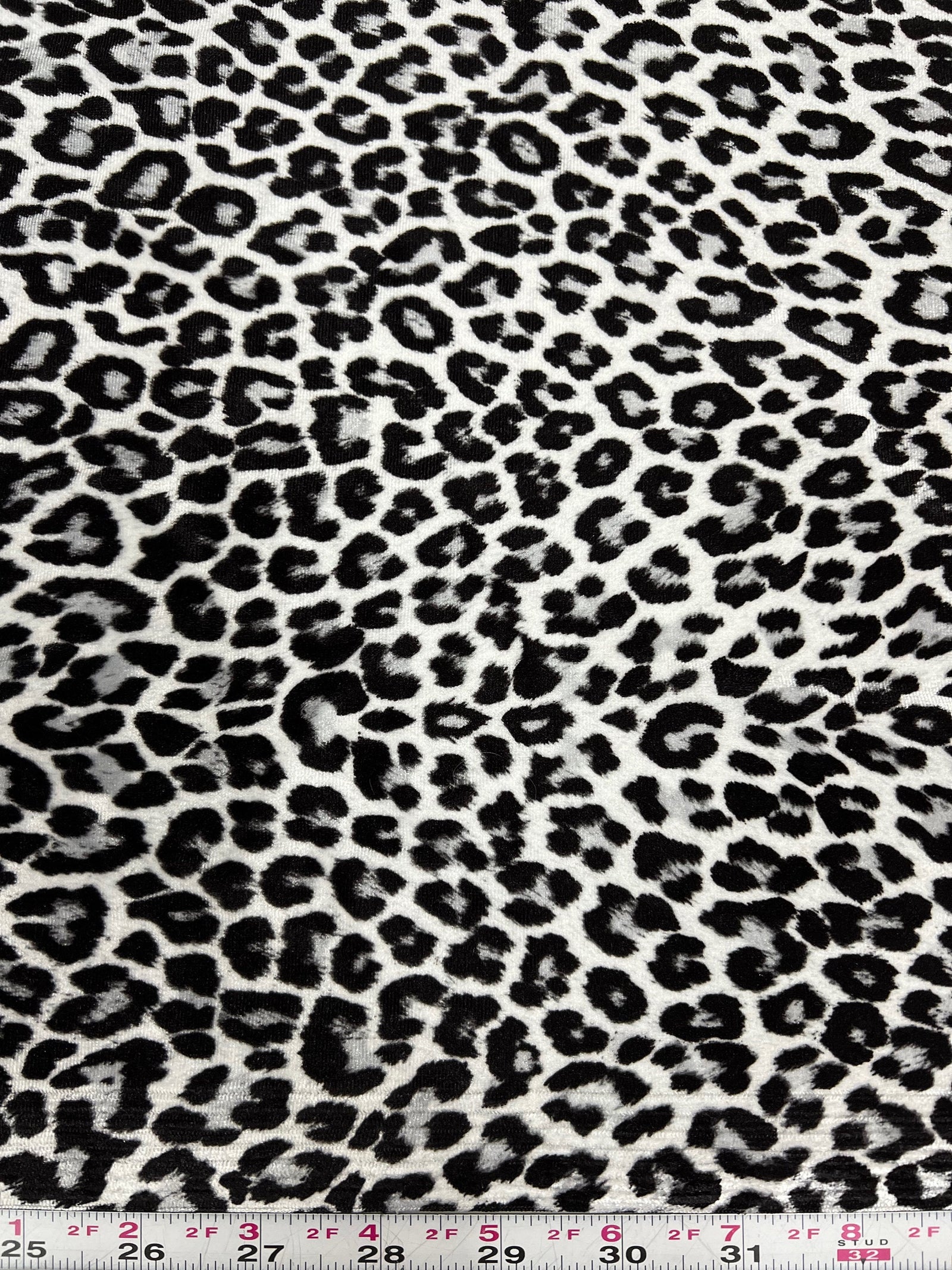 Dana BLACK GREY WHITE Leopard Pattern Polyester Stretch Velvet Fabric for Bows, Top Knots, Head Wraps, Clothes, Costumes, Crafts - 10160