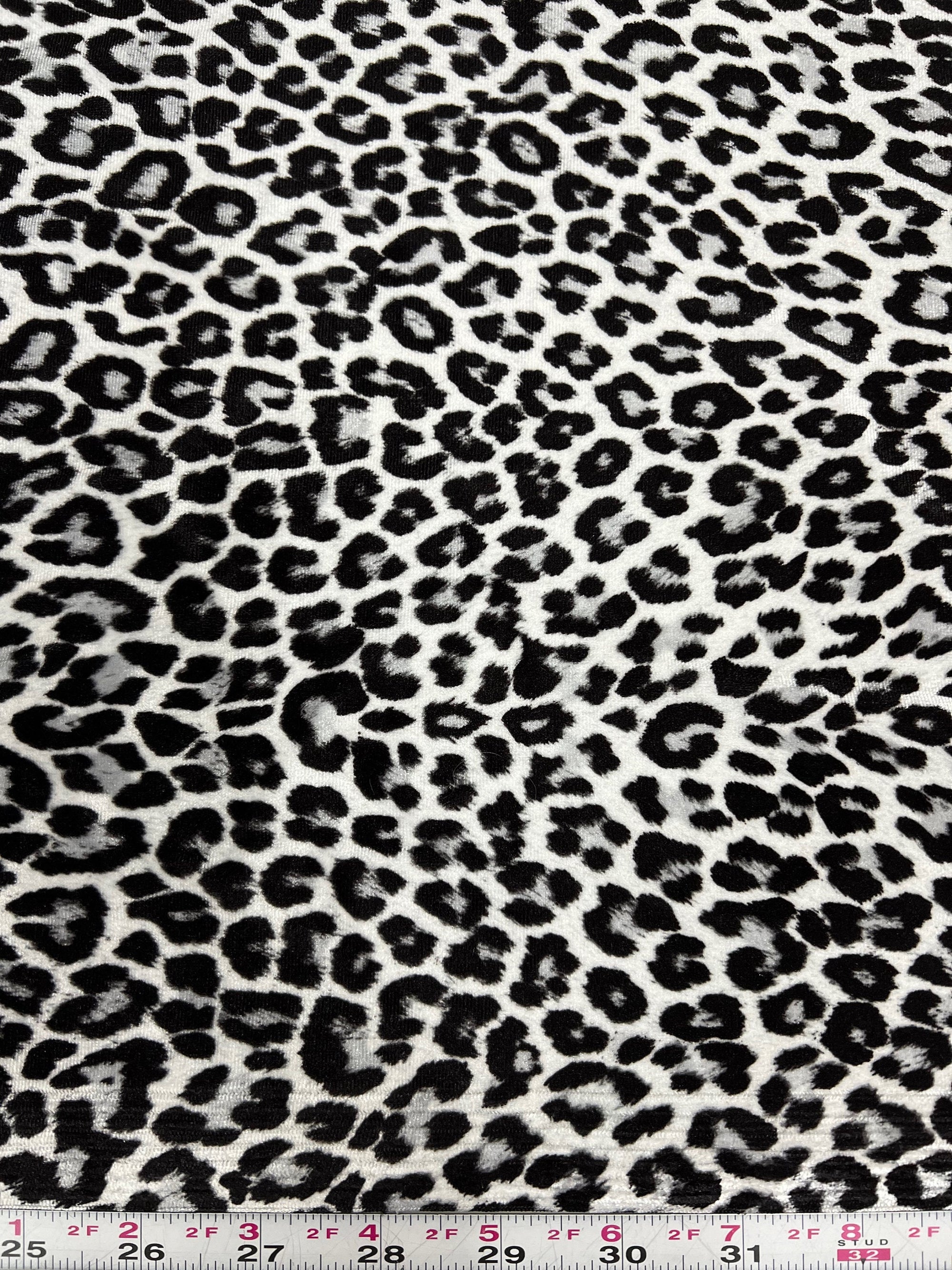 Dana BLACK GREY WHITE Leopard Pattern Polyester Stretch Velvet Fabric for Bows, Top Knots, Head Wraps, Clothes, Costumes, Crafts - 10160