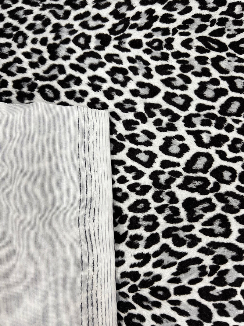 Dana BLACK GREY WHITE Leopard Pattern Polyester Stretch Velvet Fabric for Bows, Top Knots, Head Wraps, Clothes, Costumes, Crafts - 10160