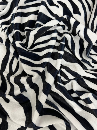 Dana BLACK WHITE Zebra Pattern Polyester Stretch Velvet Fabric for Bows, Top Knots, Head Wraps, Clothes, Costumes, Crafts - 10160