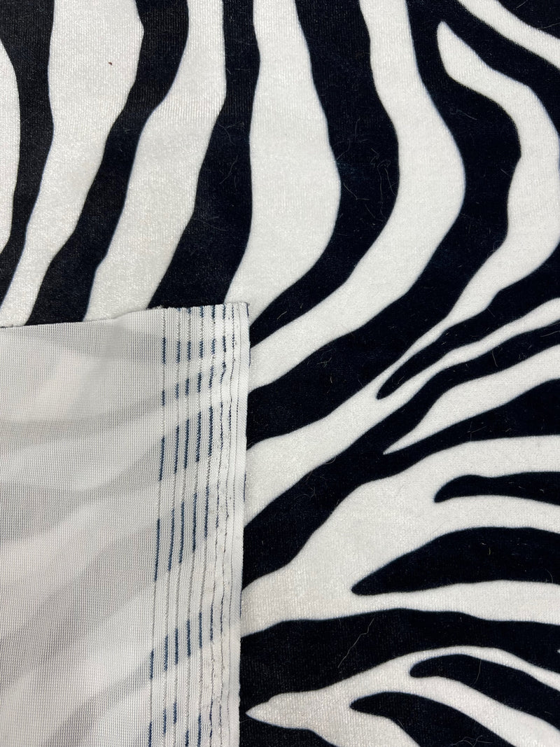 Dana BLACK WHITE Zebra Pattern Polyester Stretch Velvet Fabric for Bows, Top Knots, Head Wraps, Clothes, Costumes, Crafts - 10160