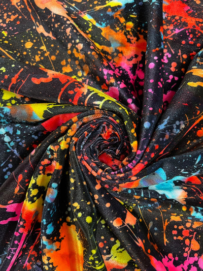 Sutton BLACK MULTI Splatter Print on Polyester Stretch Velvet for Bows, Topknot, Scrunchies, Clothes, Costumes, Crafts - 10171