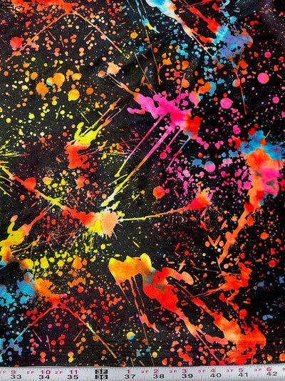 Sutton BLACK MULTI Splatter Print on Polyester Stretch Velvet for Bows, Topknot, Scrunchies, Clothes, Costumes, Crafts - 10171