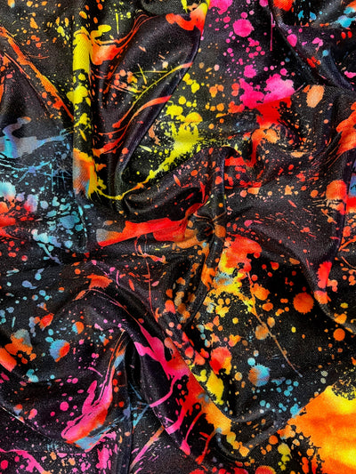 Sutton BLACK MULTI Splatter Print on Polyester Stretch Velvet for Bows, Topknot, Scrunchies, Clothes, Costumes, Crafts - 10171