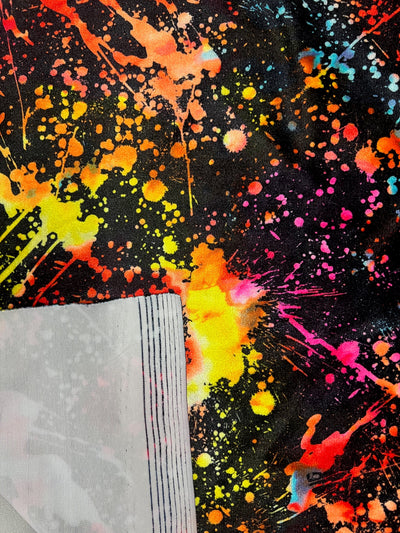 Sutton BLACK MULTI Splatter Print on Polyester Stretch Velvet for Bows, Topknot, Scrunchies, Clothes, Costumes, Crafts - 10171